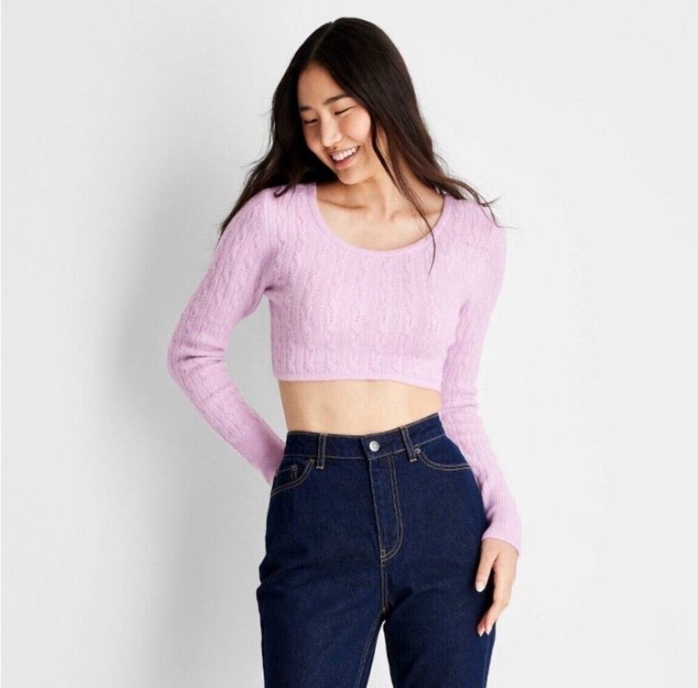 Future Collective Reese Blutstein Cropped Scoop Neck Sweater -Lilac Purple XL